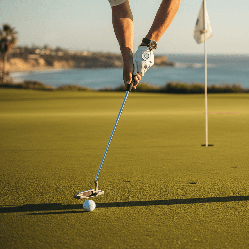 Golfer using Garmin r50 controls in comfortable home setting